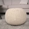 Bordeaux - Knitted Cotton Round Pouf, Versatile Ottoman And Floor Cushion - Beige - Image 2