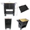 4 Drawers Multifunctional Tool Cart With Wheels And Wooden Top - Black - Image 3