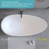 Solid Surface Matte Tub, Freestanding Solid Surface Resin Stone Bathtub, Solid Surface Matte White Soaking Tub, Free Standing Tub With Overflow And Pop-Up Drain - Matte White - Image 4