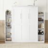 Full Size Murphy Wall Bed With Shelves And LED Lights - White - Image 22