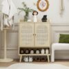 2 Door Shoe Rack, Freestanding, Modern Shoe Storage Cabinet, For Entryway - Natural - Image 2