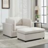 Wide Modern Oversized Armchair With Ottoman Stool, Single Sofa With Lumbar Support, Accent Chair, Reading Chair For Bedroom, Living Room - Cream - Image 7