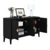 4 Door Sideboard Storage Cabinet For Living Room And Dining Room, 2 Large Cabinets With Gold Handles And Adjustable Shelf - Black - Image 11