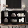 TV Stand For TVs Up To 65", Modern Entertainment Center Media Console Cabinet With 2 Spacious Storage Space, Solid Wood Legs For Living Room - Black - Image 4