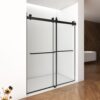 Frameless Shower Door, Double Sliding Shower Door, Clear Tempered Glass Shower Enclosure With Square Rail, Double Side Easy Clean Coat, Finished With Buffer - Matte Black - Image 2