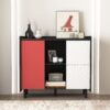 Modern Sideboard Buffet Cabinet With Doors And Unique Panel Styling - Black / Red - Image 9