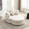 360° Swivel Accent Barrel Chair With Storage Ottoman & 4 Pillows, Modern Chenille Leisure Chair Round Accent For Living Room - Cream - Image 23