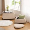 2 Piece Upholstered Storage Ottoman Set With Metal Legs Foot Stool Coffee Side Table Reversible Lid Light - Light Camel - Image 6
