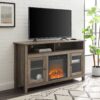 Transitional Electric Fireplace Wood And Glass TV Stand For TVs Up To 65" - Gray Wash - Image 3