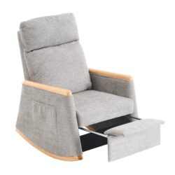 Accent Rocking Chair With Footrest, High Back Rubber Wood Rocking Legs Bedroom Living Space - Gray