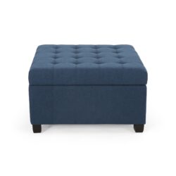 Isabella - Elegant Ottoman With Storage Functionality - Navy Blue Fabric