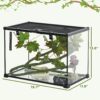 Pawhut - 14 Gallon Reptile Glass Terrarium Tank With Decor Kit Breeding Box Full View With Visually Appealing Sliding Screen Top For Lizards Frogs Snakes Spiders - Black - Image 6