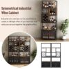 Industrial Tall Black Bar Wine Rack Cabinet With Glass Holder Wood Home Bar Cabinet - Walnut / Black - Image 5