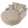 Modern Chaise Lounge Sofa Bed Upholstered Sofa Couch With Tufted Seat And Detachable Pillows For Living Room - Champagne - Image 15