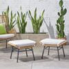 Outdoor Modern Boho Wicker Ottoman With Cushions (Set of 2) - Beige / Brown - Image 3