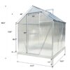 6.3'x6.2'x7' Polycarbonate Greenhouse, Heavy Duty Outdoor Aluminum Walk-In Green House Kit With Rain Gutter, Vent And Door For Backyard Garden - Aluminium - Image 15