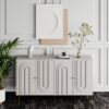 Modern Lacquered 4 Door Wooden Cabinet Sideboard Buffet Server Cabinet Storage Cabinet, For Living Room, Entryway, Hallway, Office, Kitchen And Dining Room - Gray - Image 6
