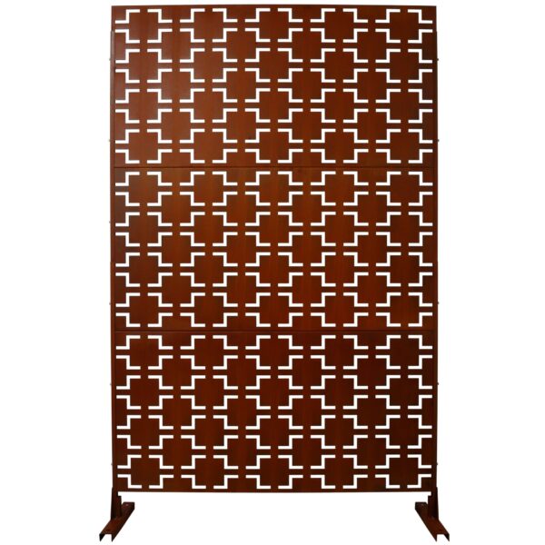 Outdoor / Indoor Privacy Screen Metal Privacy Screen, Freestanding Decorative Privacy Screen For Deck Balcony Patio - Rust Red
