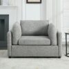 Wide Modern Oversized Armchair With Ottoman Stool, Single Sofa With Lumbar Support, Accent Chair, Reading Chair For Bedroom, Living Room - Light Gray - Image 9