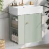 Modern Floating Bathroom Vanity With Ceramic Basin, Perfect For Small Bathrooms, Left Side Storage - Green - Image 17