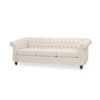 Chesterfield Style 3 Seater Sofa With Deep Button Tufting - Beige - Image 6