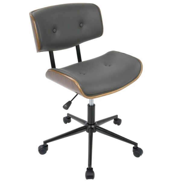 Lombardi - Mid-Century Modern Adjustable Office Chair With Swivel - Walnut / Gray