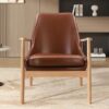 Accent Chair, Mid-Century Modern Armchair With Solid Wood Frame, Reading Leisure Chair With High Back For Living Room - Brown - Image 6