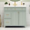Bathroom Vanity, Transitional Style Bathroom Cabinet With Resin Sink, Single Bathroom Cabinet, With 2 Drawers And 1 Adjustable Storage Shelf, 2 Soft-Close Doors - Green - Image 27