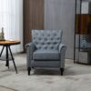 29.92" Mid-Century Modern Accent Chair, Linen Armchair With Tufted Back / Wood Legs, Upholstered Lounge Arm Chair Single Sofa For Living Room Bedroom - Gray - Image 2