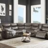 Tavin - Faux Leather Manual Recliner Sectional Sofa With Cupholder Console - Taupe - Image 8