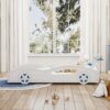 Twin Bed With Wheels For Teens Wooden Race Car Bed, Car Shaped Platform - White / Blue - Image 4
