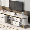 Modern TV Stand For TVs Up To 80", Entertainment Center With 4 Drawers And 1 Cabinet, Wood TV Console Table With And Handles For Living Room - White - Image 6