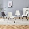 Modern Minimalist Dining Chair Set Extended Seat Cushion, Leather, Metal Legs, 4 Pieces - White / Dark Gray - Image 2