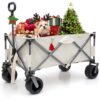 Folding Wagon, Heavy Duty Utility Beach Wagon Cart For Sand With Big Wheels, Adjustable Handle & Drink Holders For Shopping, Camping, Garden And Outdoor - Antique White / Gray - Image 4