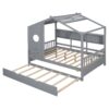 Full Size House Bed With Trundle, Modern Design For Kids With Storage Shlef - Gray - Image 9
