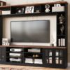 Wall Unit Entertainment Center With Bookshelves For TVs Up To 80", Modern TV Stand Media Console With Cabinets, Tempered Glass Doors And Adjustable Shelves For Living Room - Black - Image 4