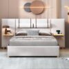 Queen Size Upholstered Platform Bed, 2 Outlets And USB Charging Ports On Both Sides, 2 Bedside Pillows, Storage Shelves - Beige - Image 10