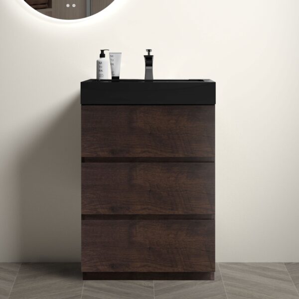 Alice - 24" Bathroom Vanity With Sink, Large Storage Freestanding Bathroom Vanity For Modern Bathroom, One-Piece Sink Basin Without Drain And Faucet - Walnut / Black