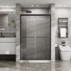 Matte Black Double Sliding Glass Shower Door With Aluminum Frame And SGCC Clear Tempered Glass - Black - Image 2
