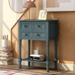 Narrow Console Table, Slim Sofa Table With Three Storage Drawers And Bottom Shelf For Living Room, Easy Assembly - Navy