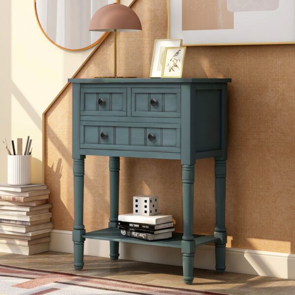 Narrow Console Table, Slim Sofa Table With Three Storage Drawers And Bottom Shelf For Living Room, Easy Assembly - Navy