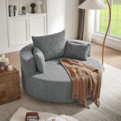 360° Swivel Chair Accent Barrel Chair Swivel Round Sofa Chair With 3 Removable Pillows For Living Room, Office And Hotel - Gray
