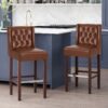 Solstara - Upholstered Leather Dining Barstool With Button Tufted And Wing Back - Light Brown - Image 9