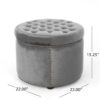 Elegant Round Ottoman Footstool With Velvet Upholstery And Studded Rim - Gray - Image 4