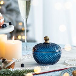 Candy Jar With Lid, Christmas Candy Jar Containers (Set of 2) - Gold / Blue