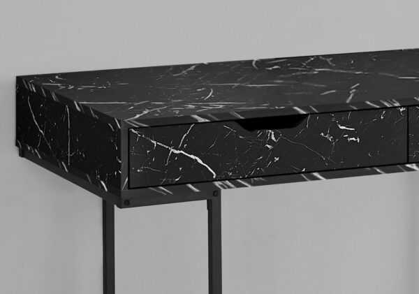 Computer Desk For Home Office, Laptop, Storage Drawers, Marble Look Contemporary & Modern - Black