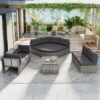 Elegant Patio Furniture Set Outdoor Daybed Rattan Sectional With Cushions And Center Table - Gray - Image 11