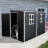Outdoor Storage Shed With Floor Resin Shed With Two-Window, Waterproof, Lockable Doors For Patio, Yard, Lawn - Black - Image 3