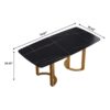 70.87" Modern Artificial Stone Black Curved Metal Leg Dining Table, Can Accommodate 6-8 People - Black / Gold - Image 12