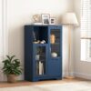 Painted Cabinet With Glass Doors, Drawer, And Open Storage Space For Bedroom And Living Room - Navy Blue - Image 2